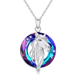 Horse Necklace for Girls 925 Sterling Silver Horse Pendant Necklace with Crystal Horse Jewellery for Women Girls Women Horse Lovers Sterling Silver, Sterling Silver, Crystal