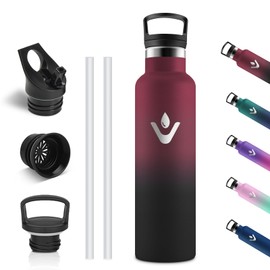 Vikastar Stainless Steel Water Bottle, Thermos Flask, 750 ml, BPA-Free Drinking Bottle, Thermos Bottle with Straw, Drinking Bottle for School, Sports, Bike, Camping, Red & Black