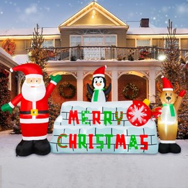 BRDJade 10FT Christmas Inflatable Outdoor Decoration, Merry Christmas Inflatable Banner Blow Up Yard Decorations Inflatable Santa Claus Reindeer Lighted Christmas Decor for Xmas Party Garden Yard Lawn