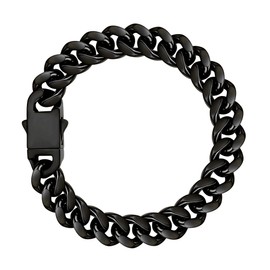FAMARINE Black Chain Bracelet, Cuban Link, Square Box Buckle, Stainless Steel, 9 Inches, Mens Jewelry