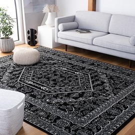 SAFAVIEH Adirondack Collection Area Rug - 8' x 10', Black & Ivory, Oriental Medallion Design, Non-Shedding & Easy Care, Ideal for High Traffic Areas in Living Room, Bedroom (ADR108Z)