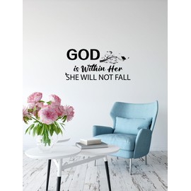 God is Within Her She Will Not Fall - Psalm 46:5 Bible Verse Prayer Wall Decal Sticker,Inspirational Christian Religious Scripture Quotes Vinyl DIY Remove Wallpaper Mural for Livingroom Home Office