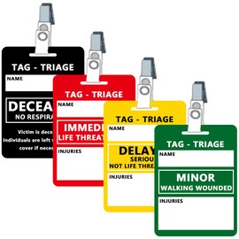 Juego de 4 tarjetas Triage Tag para primeros auxilios y respuesta de emergencia, color negro fallecido, rojo, inmediato, amarillo: retrasado, verde, menor), 4.7 pulgadas de largo x 3 pulgadas de ancho