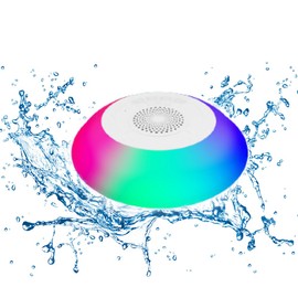 Pool Speaker with Lights, BT Portable Speaker IPX7 Waterproof Hot Tub Speaker, Built in Mic Stereo Hands Free Pool Floating Speaker RGB Lights for Shower Home Outdoor