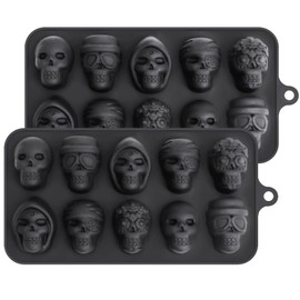 Webake Skull Chocolate Mold with 5 Different Shapes, Silicone Skeleton Mold for Halloween Chocolate, Candy, Jello, Ice, Cube, Treats, Pack of 2