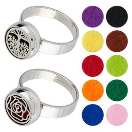 Hobbspring 2 Styles Adjustable Aromatherapy Ring 18mm Stainless Steel Open Cuff Ring Aromatherapy Finger Rings Silver Rings with 10pcs Sponges for Women Men Essential Oils Jewellery