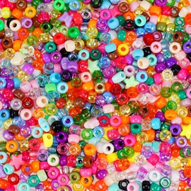 Paodey 1000+pcs Plastic Beads, Pony Beads 9mm Rave Kandi Spacer Beads for Jewelry Making, DIY Face Mask Hair Beads Bracelet Making Kit for Girls, Cute Heart Beads Star Beads Butterfly Beads