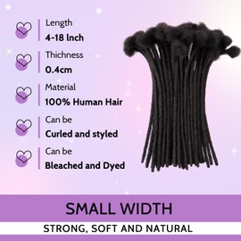 Loc Extensions Human Hair 0.4cm&0.6 cm&0.8cm width 4-18inch 10, 20, 40, 100 strands 100% Human Hair Locs Extensions for Men Women Natural Dreadlocks Can Be Dyed Bleached Curled 0.4cm 10inch 60 Strands