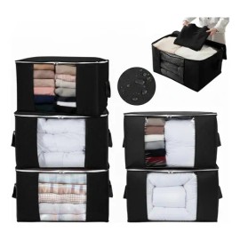 Bolsas De Gran Capacidad Para Guardar Ropa 90l Plegables 6 Pcs Con Ventana Y Asas Reforzadas Para Edredones, Ropa Y Bolsas De Almacenamiento.