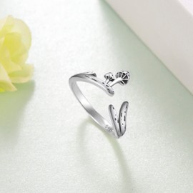 CVRAVO Mushroom Ring 925 Sterling Silver Mushroom Adjustable Open Ring Cute Nature Jewelry Gifts for Women