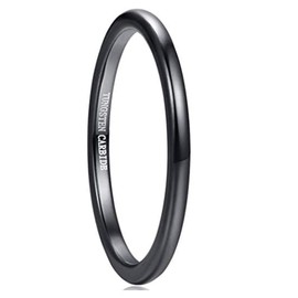Cloyo Womens Rings Black Tungsten Ring 2mm Dome Wedding Band for Her Size P