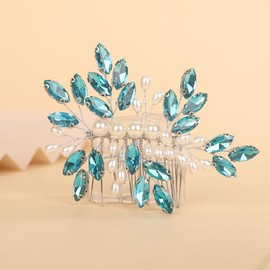 BERYUAN Crystal Rhinestone Hair Comb Rhinestone Pearls Headpiece Teardrop Rhinestone Wedding Hair Accessories for Women (lake blue)