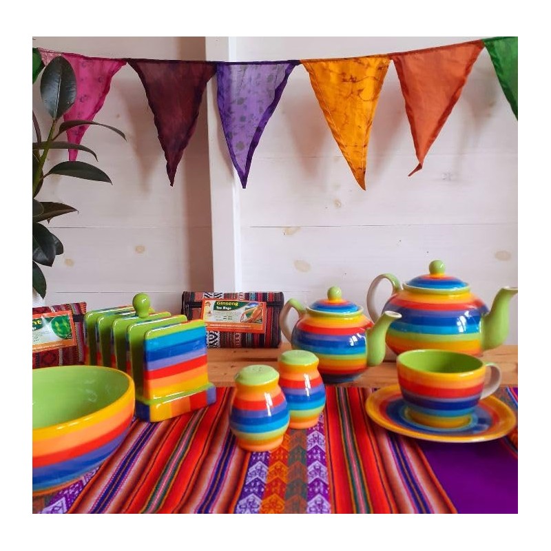 Buddha-Buddha Hand Painted Rainbow Coffee Cup and Saucer