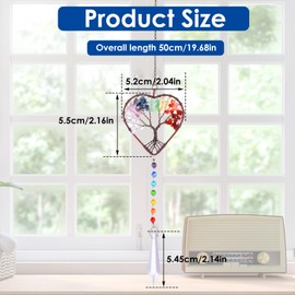 HJZHII Crystal Heart Shaped Sun Catcher, 7 Chakras Hanging Ornament Crystal Tree of Life Accessories Chakra Stones Pendant for Home Car Garden Windows Decor Gift