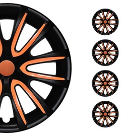 OMAC - Black Matt with Orange Hub Caps 14 Inch Set of 4, Tapas para Rines 14, Premium Wheel Covers 14 Inch, R14 Rim Cover Set, Snap On Durable Car Replacement Exterior Accessories