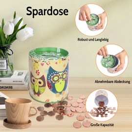 Figarge Money Box Lovingly Illustrated Money Boxes for Girls Boys Children's Day Birthday School Gifts Piggy Bank Made of Metal (Green)