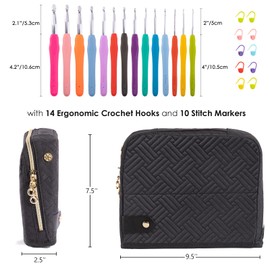 MYBAGZING Crochet Hook Case with 14 Size Crochet Hooks Set 2mm(B)-10mm(N) Ergonomic Crochet Hooks with Crochet Case Stand Up - Crochet Hook Organize for Crochet Lovers, Crochet Kit for Beginners