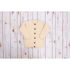 SAOL Aran Cardigan for Kids: 100% Merino Wool, Crew Neck, and Button Front - Made in Ireland (US, Age, 6 Months, 12 Months, Natural)