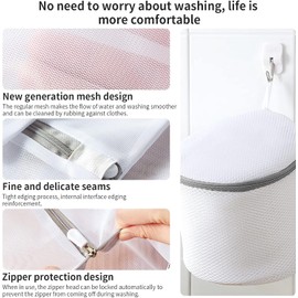 GENHY 5Pcs Mesh Laundry Bags, Durable and Breathable, Materials, Fine Gloss, No Odor, Strong and Durable, Fine Mesh, Smooth Zipper（White）