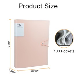 A4 Display Folder with Plastic Sleeves, 100 Pockets A4 Presentation Folders with Plastic Sleeves, Folders with Plastic Pockets, A4 Pocket Folder, Pink