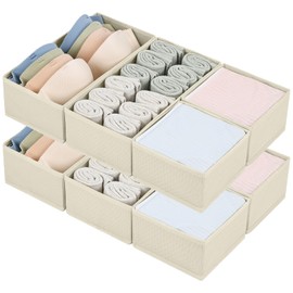 Homsorout Drawer Organisers for Clothing, 8 Pack Dresser Drawer Organizers, Fabric Closet Organizers and Storage Drawer Dividers for Clothes, Socks, Belt, Tie (Beige)