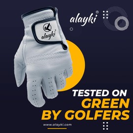 Alayki Birdie Premium Golf Glove for Left Hand - 100% Natural Sheep Leather - Superior Grip & Comfort - Lightweight, Breathable, Durable for Men & Women Golfers (Large, Left)