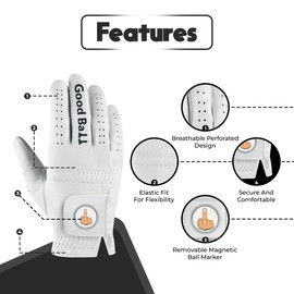 Good Ball Golf Glove – Funny M1ddle Finger Glove w/Magnetic Ball Marker & Tees | Tour Quality Cabretta Leather | Breathable + Lasting for Both Men and Women