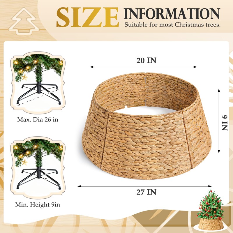 27in Christmas Tree Collar, Natural Christmas Tree Ring Woven Rattan
