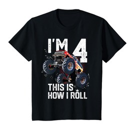 Kids I'm 4 This Is How I Roll Monster Truck 4th Birthday Boy Gift T-Shirt