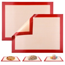 Antihaftbeschichtung Backmatte, 2 Stück Wiederverwendbare Backmatte Silikon, Rot Backfolie, Hitzebeständige Teigmatte Backunterlage Dauerbackmatte für Keks Gebäck Pizza (40×30cm)