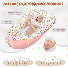 JIFTOK Baby Nests Lounger for Newborn, Snuggle Sleeping Bassinet for 0-24M, Breathable Portable Co Sleeping Bed, Baby Essentials Adjustable Infant Soft Cotton Loungers for Home & Travel -Unicorn