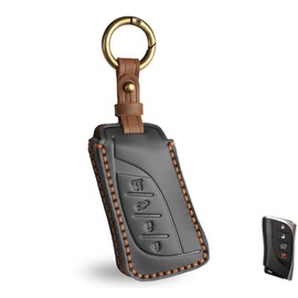 OLLEN Screws-Free Premium Leather for Key Fob Cover, Fit for Lexus ES LS LC RX NX LX TX GX Series 2018-2025~, Key Holder Protector, Black