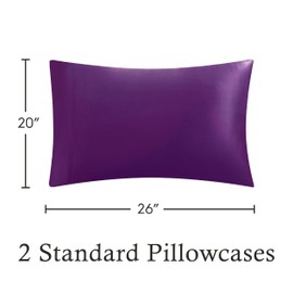 Juliette Leblanc New York Silky Satin Standard Pillowcase Set - Purple Pillow Cover Set - Luxury Satin Bedding 2-Piece Set