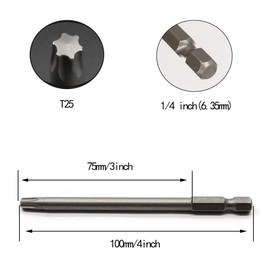 10PCS 4"/100mm T25 Torx Head Screwdriver Bit Set, 1/4 Inch Hex Shank with Quick Release Slot,S2 Steel Magnetic Security Tamper Proof Star 6 Point Screw Driver Kit Tools