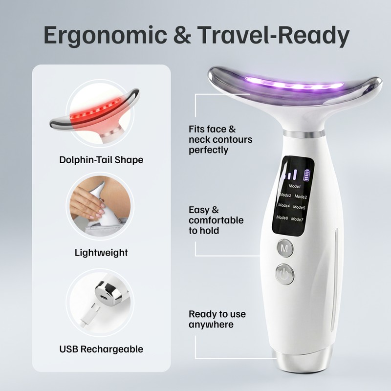 Facial & Neck Massager – 7-Color LED Heated Vibration Face
