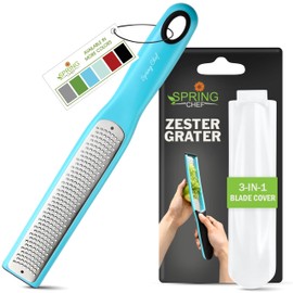 Spring Chef Premium Lemon Zester Grater with Handle - Fruits, Garlic, Chocolate, Nutmeg, Ginger Grater - Heavy Duty Kitchen Tool - Stainless Steel Citrus Zester with Blade Cover - Fine Shred, Aqua Sky