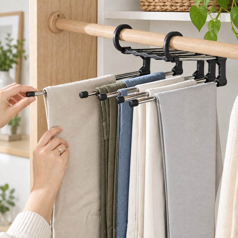 1PC Telescopic Folding Pants Rack, Multi-layer Pants Rack, Pants Hanger,