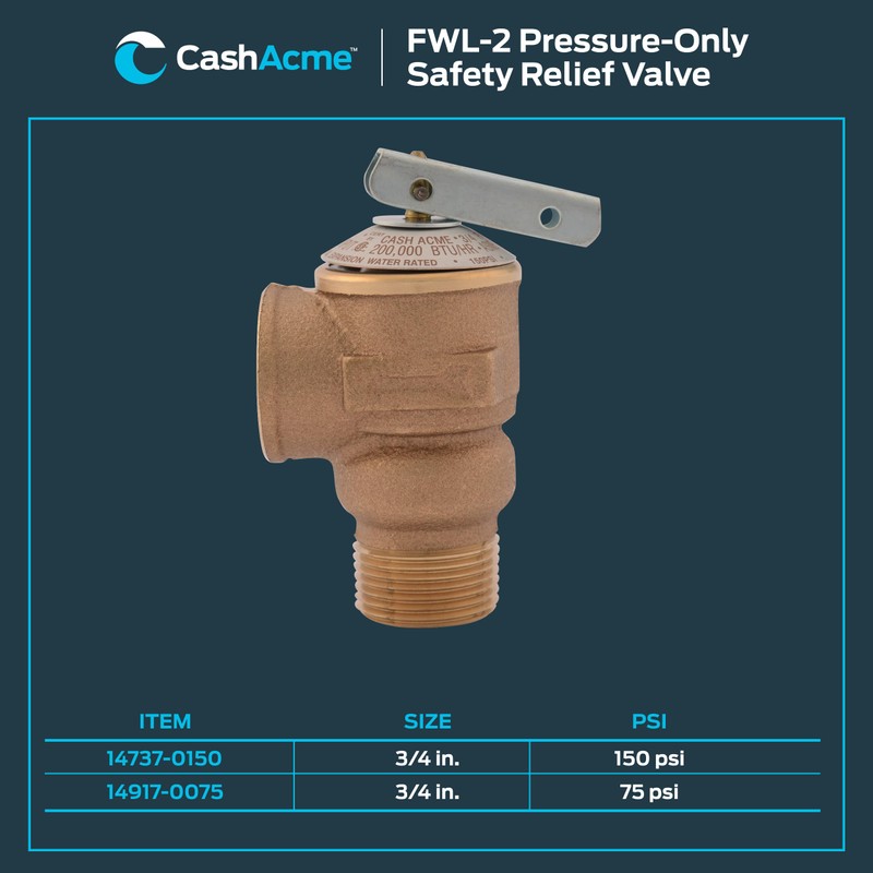 Cash Acme 3/4 Inch RV FWL-2 Pressure Relief Valve, Bronze,