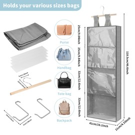 Aramanara Dustproof Hanging Handbag Organizer with Zip, 4 Over Door Clear Pockets Purse Organizer, Hand Bag Storage Organiser for Wardrobe,Closet(118.5 x 41 cm)