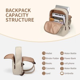 Mochila para laptop para mujer con compartimento separado para laptop, resistente al agua, mochila para computadora de 15.6 pulgadas, bolsas de trabajo y universidad (Albaricoque)
