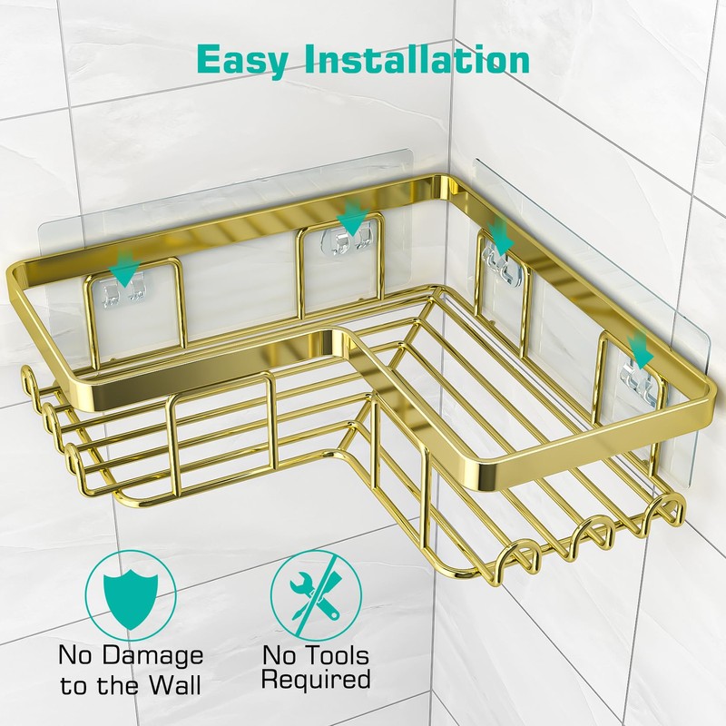 YASONIC Corner Shower Caddy, 3-Pack Adhesive Bathroom Caddy with Soap