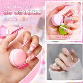 Pink Nail Polish - Bright Pink Nail Varnish - Summer Coloured Pure Pink Quick Dry Nail Varnish - Long Lasting & Chip Resistant Nail Polish, No Need Cure DIY Home Manicure