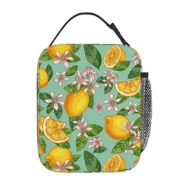 Lemon Blossom Insulated Lunch Bag, Leakproof Portable Box For Boys Girls, Large Capacity Cooler Bag With Handle And Bottle Pocket For Kids Teens Adults Office Camping School Hiking Outdoor