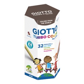 GIOTTO Turbocolor Skin Tones Tin of 32 (4 x 8 Assorted Colours) Fibre Tip Pens in Nude Colours, Fine Tip, Tip Diameter 2.8 mm, Packaging Made from 100% Recycled Cardboard