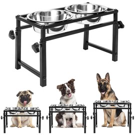 SCENEREAL Adjustable Raised Pet Bowls with 2 Bowls for Dogs - Stainless Steel Elevated Pet Feeder, Dog Water Dishes Station Food Bowls Stand for Medium Large Dogs