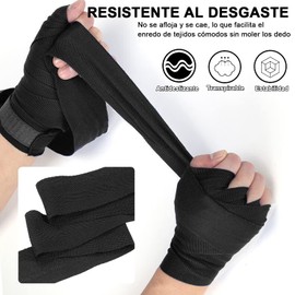 masoe Vendas de Boxeo，Vendas Boxeo ，5m Vendas Elasticas para Boxeo ，Ringside Vendas para Boxeo Vendas de Mano Elasticas para Protección de Muñecas y Nudillos, Artes Marciales Mixtas y Boxeo (Negro)