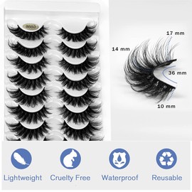 KOKAY False Eyelashes Russian Strip Lashes Faux Mink Lashes 8 Pairs DD Curl, Reusable Fluffy 3D Fake Eyelashes Thick Soft Waterproof for Gift (K006,17MM)