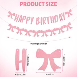 Moguri Happy Birthday Garland with 2 Pieces Pink Bow Banner, Birthday Garland for Girls Party, High-Quality and Reusable Birthday Decoration