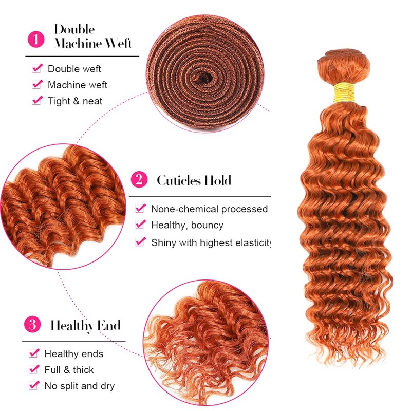 350 Human Hair Bundles Ginger Deep Wave Bundles 22 22