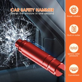 Chamgeco 2PCS Car Glass Breaker with Seatbelt Cutter, Portable 2-in-1 Safe Hammer Car Window Breaker Under Water, Functional Auto Glass Breaker, Emergency Window Breaking Tool Car Escape Tools (Red)